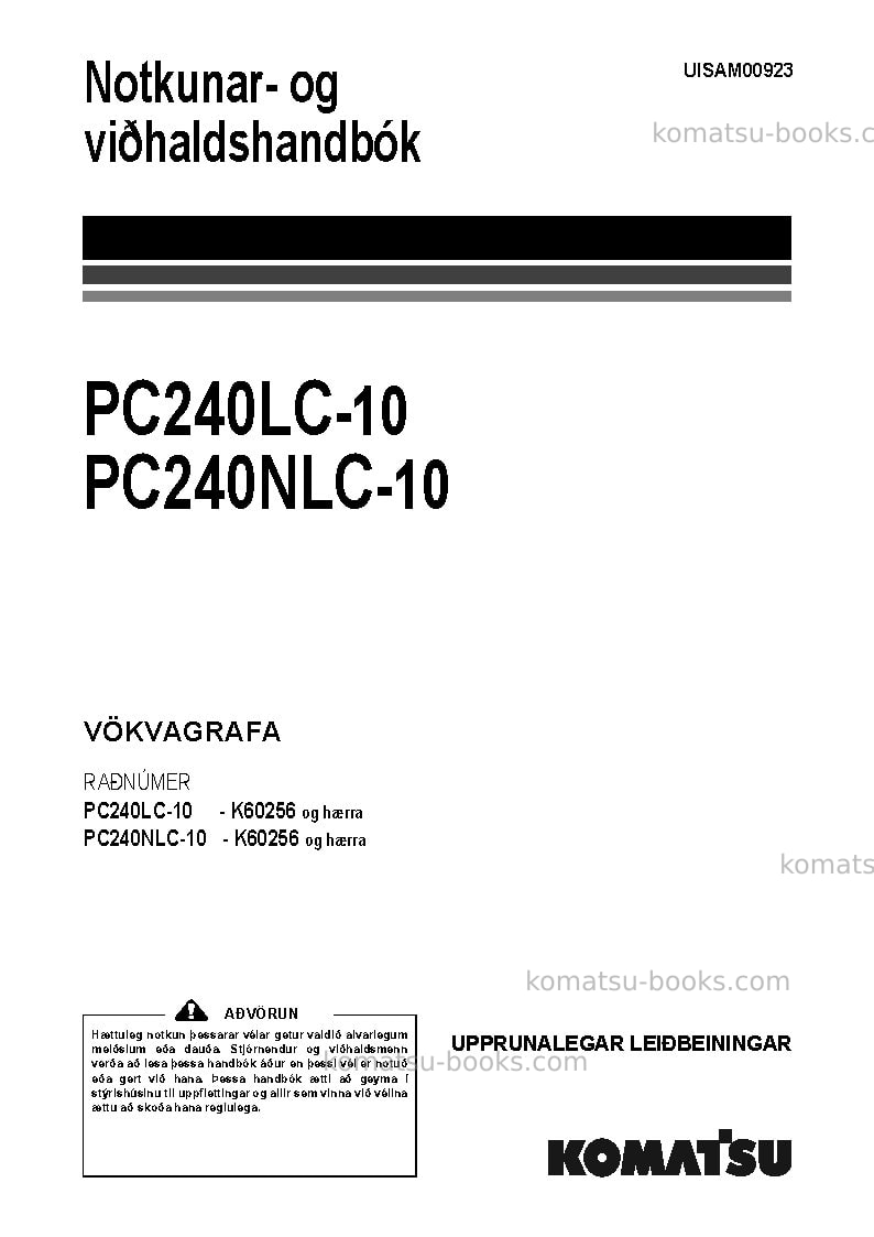 Komatsu pc240nlc-10gbr Operation manual cover Komatsu pc240nlc-10gbr Operation manual cover