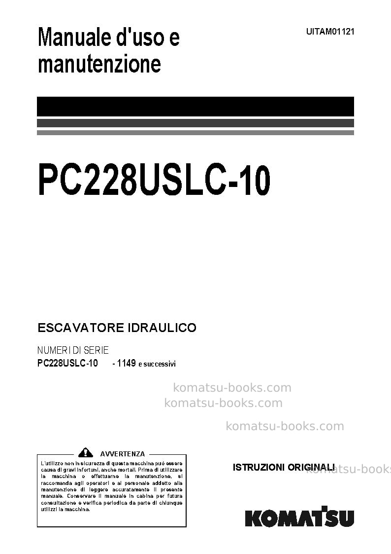 Komatsu pc228uslc-10gbr Manuale operativo copertina Komatsu pc228uslc-10gbr Manuale operativo copertina