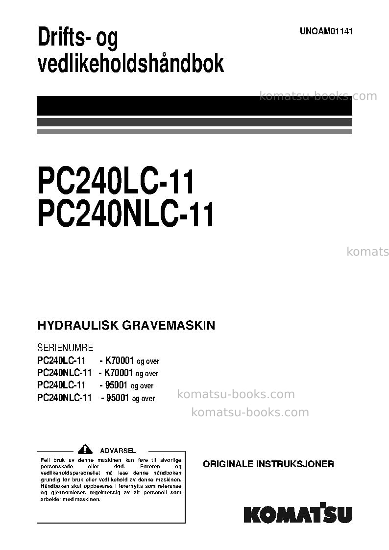 Komatsu pc240nlc-11gbr Operation manual cover Komatsu pc240nlc-11gbr Operation manual cover