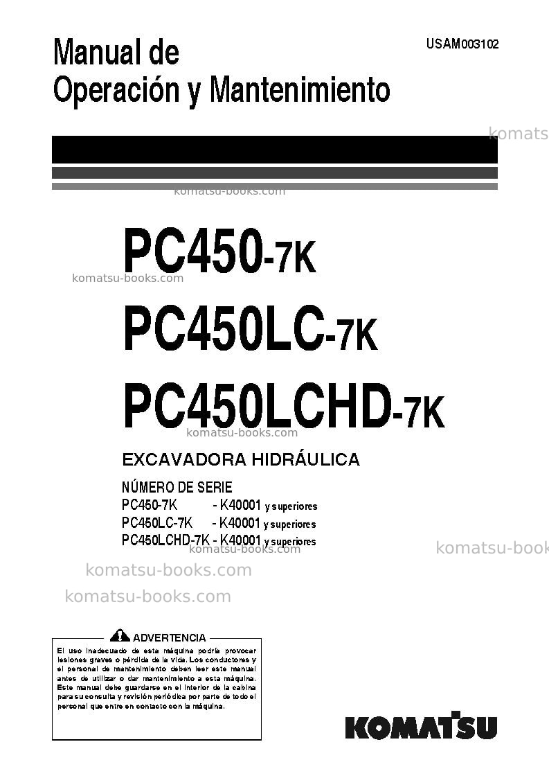 Komatsu pc450lc-7gbr-k Manual de operación cover Komatsu pc450lc-7gbr-k Manual de operación cover