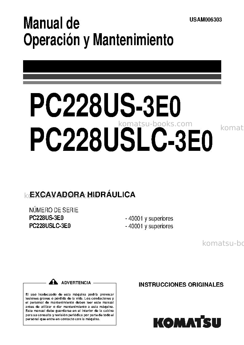 Komatsu pc228uslc-3gbr-tier 3 Manual de operación cover Komatsu pc228uslc-3gbr-tier 3 Manual de operación cover