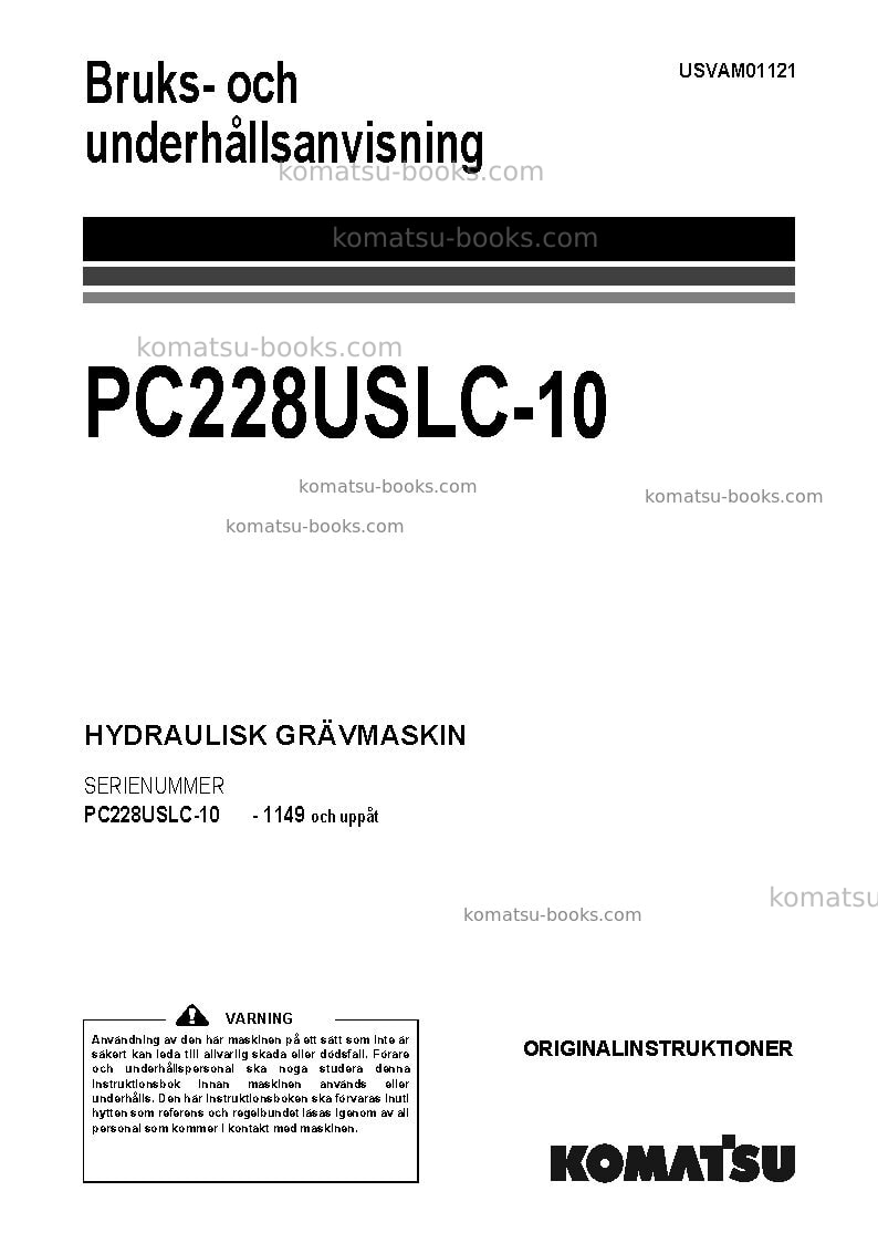 Komatsu pc228uslc-10gbr Operation manual cover