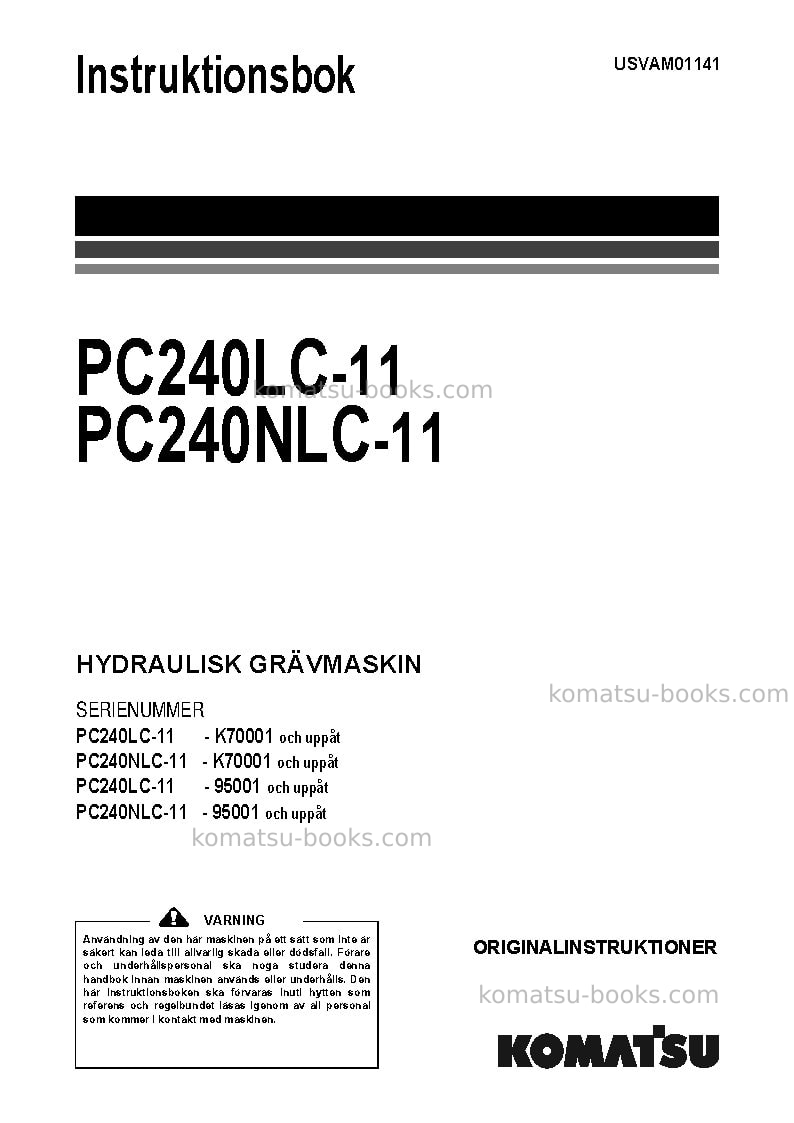 Komatsu pc240lc-11gbr Operation manual cover Komatsu pc240lc-11gbr Operation manual cover