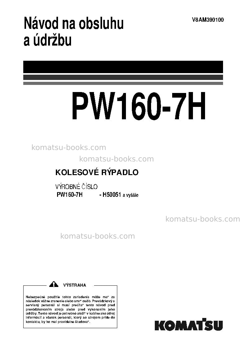 Komatsu pw160-7deu Prevádzkový manuál obal Komatsu pw160-7deu Prevádzkový manuál obal