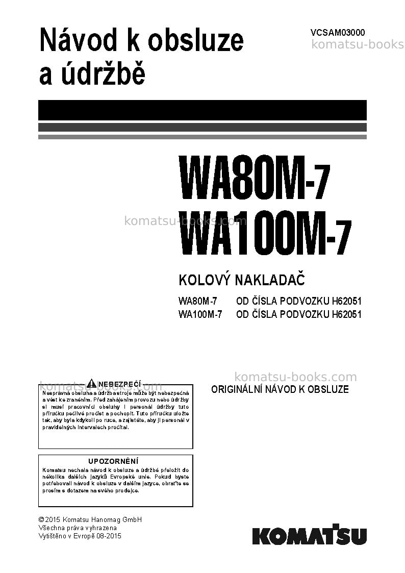 Komatsu wa100m-7deu Provozní manuál obálka Komatsu wa100m-7deu Provozní manuál obálka