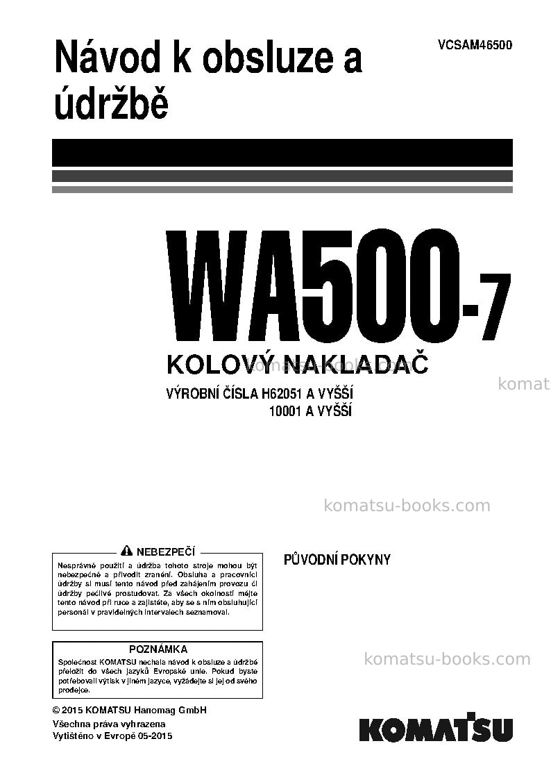 Komatsu wa500-7deu Provozní manuál obálka