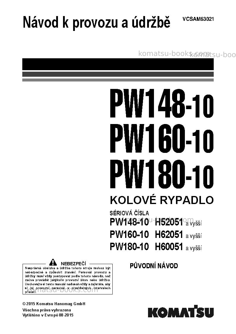 Komatsu pw160-10deu Provozní manuál obálka