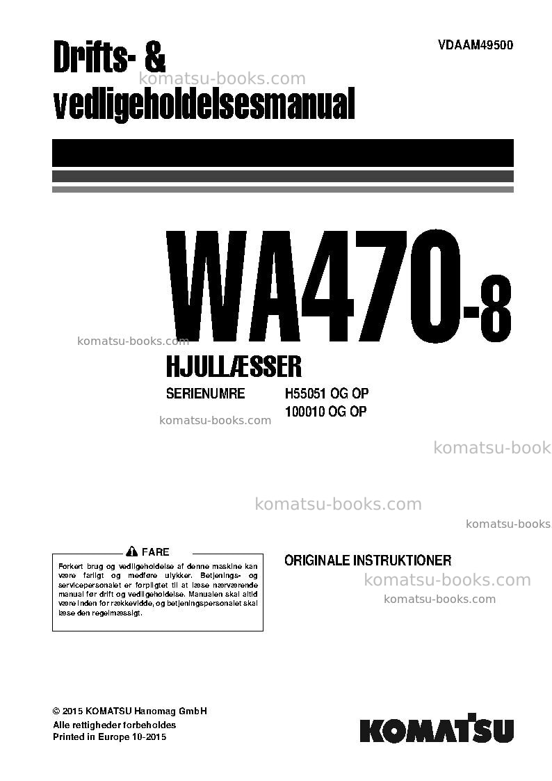 Komatsu wa470-8deu Operation manual cover Komatsu wa470-8deu Operation manual cover