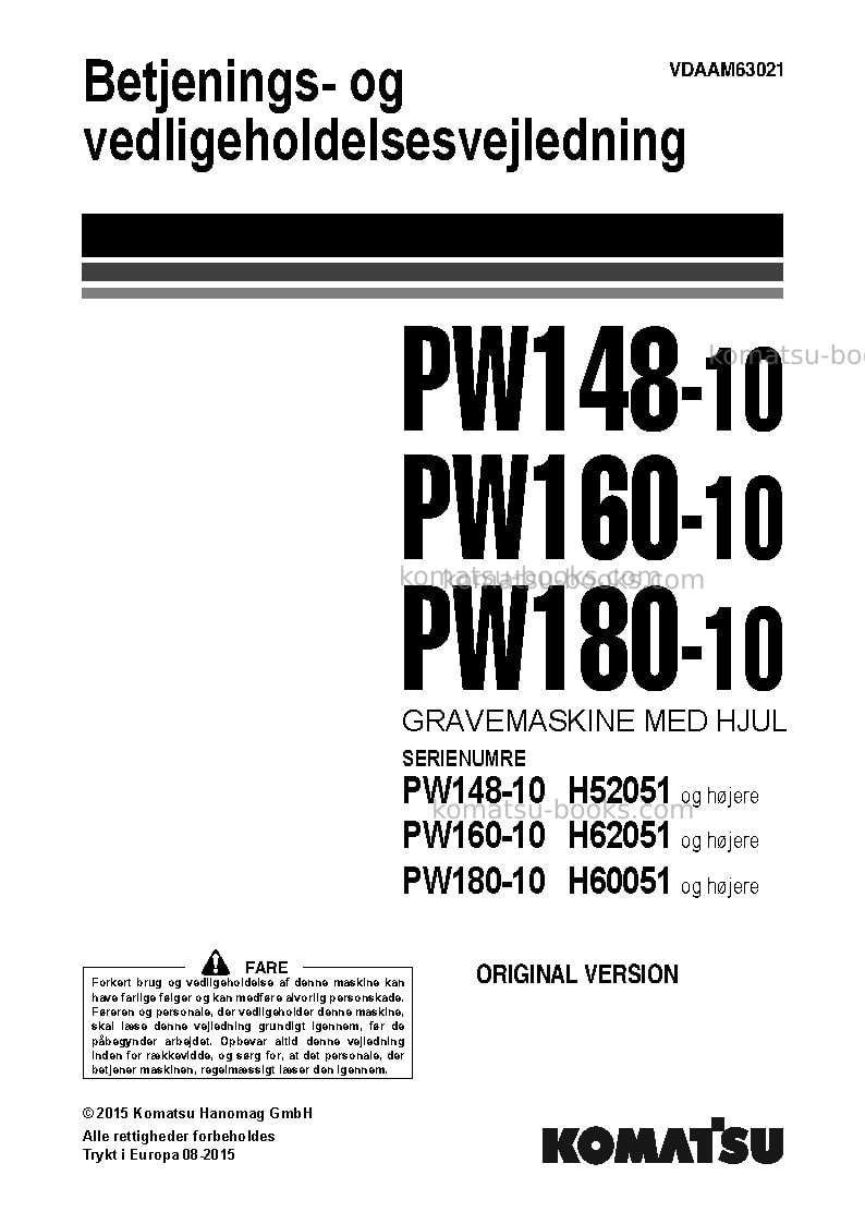 Komatsu pw160-10deu Operation manual cover Komatsu pw160-10deu Operation manual cover