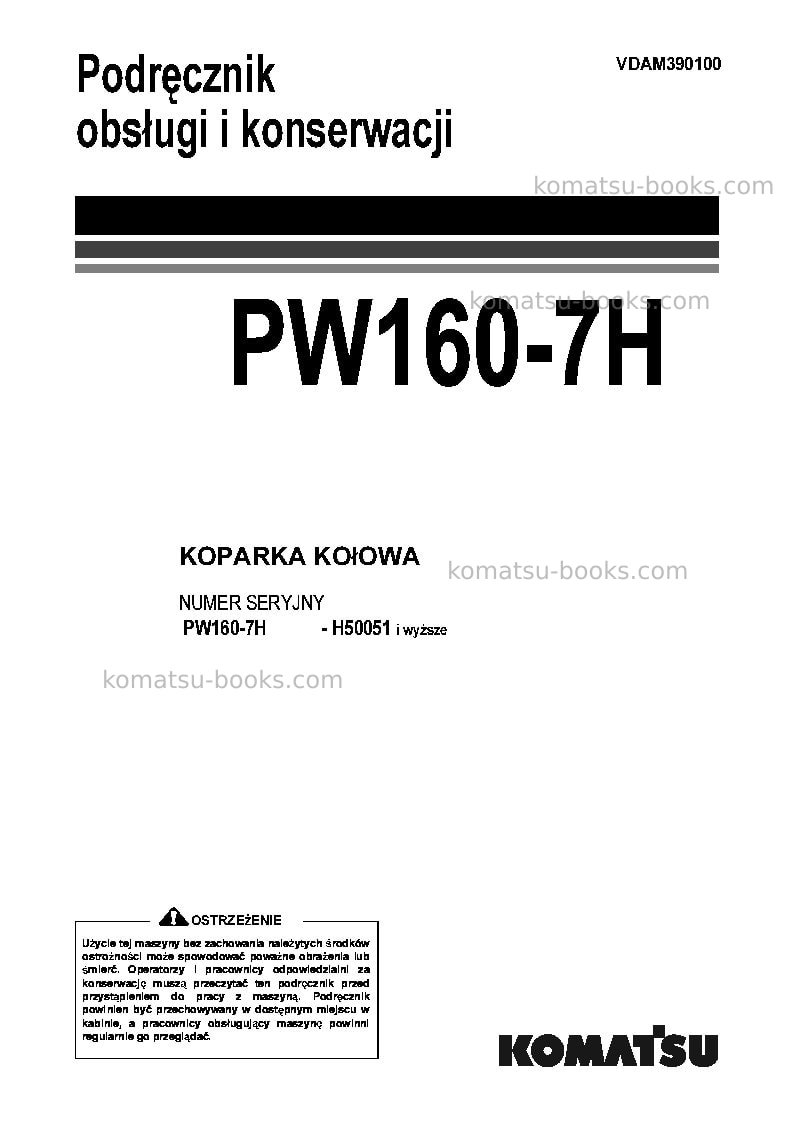 Komatsu pw160-7deu Instrukcja obsługi okładka