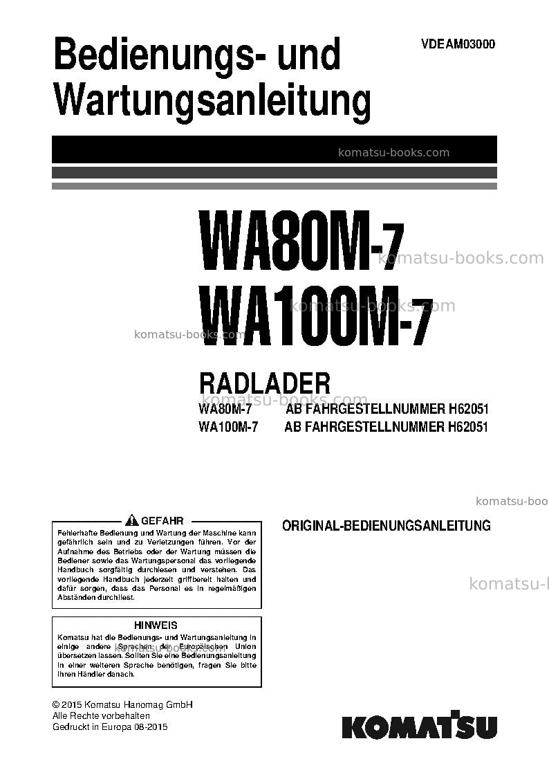 Komatsu wa80m-7deu Betriebsanleitung Titelseite