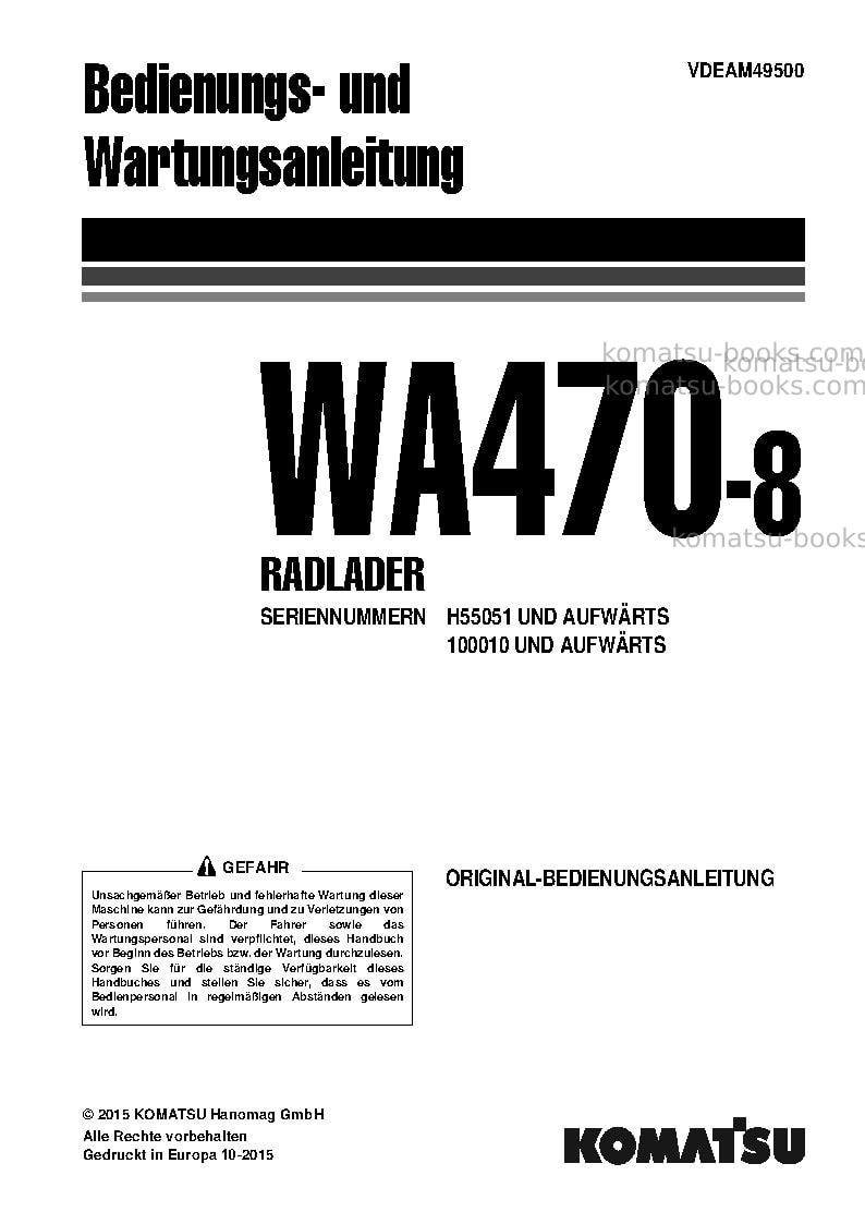 Komatsu wa470-8deu Betriebsanleitung Titelseite Komatsu wa470-8deu Betriebsanleitung Titelseite