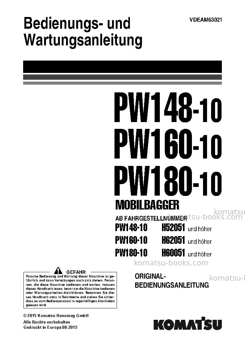 Komatsu pw160-10deu Betriebsanleitung Titelseite Komatsu pw160-10deu Betriebsanleitung Titelseite