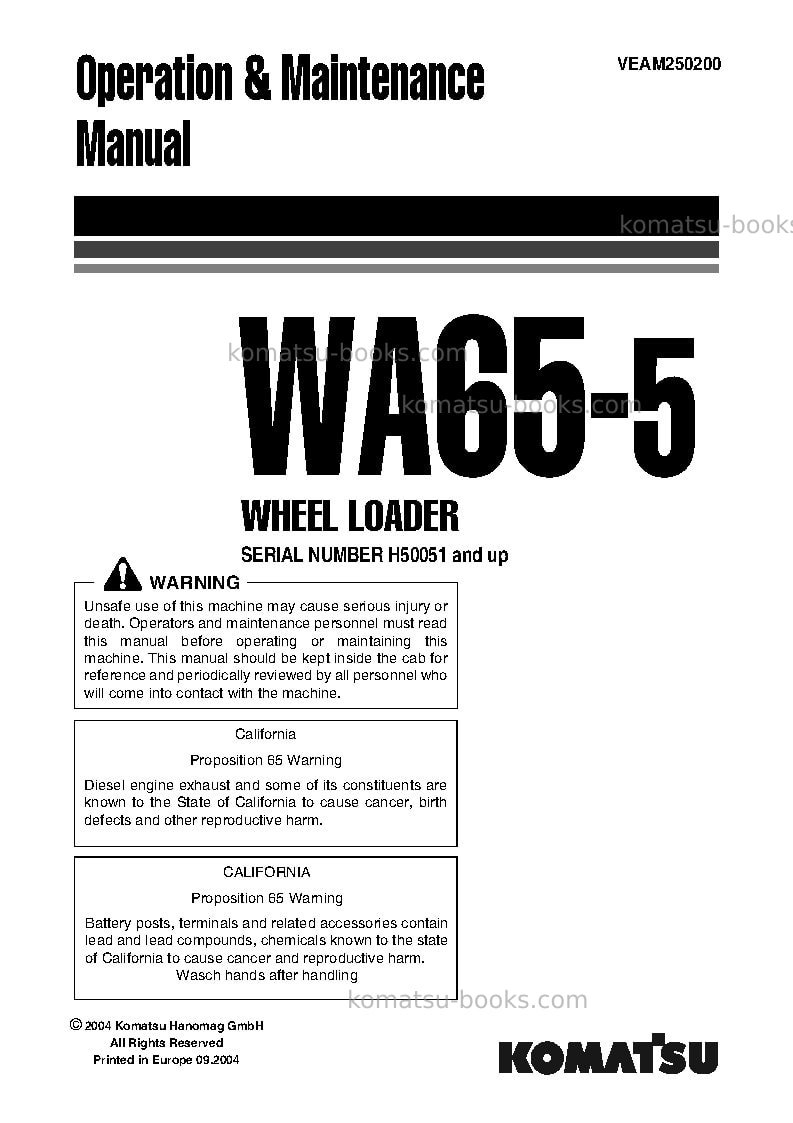 Komatsu wa65-5deu-wa Operation manual cover Komatsu wa65-5deu-wa Operation manual cover