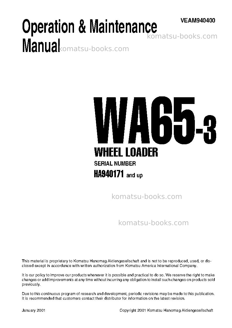 Komatsu wa65-3deu Operation manual cover Komatsu wa65-3deu Operation manual cover