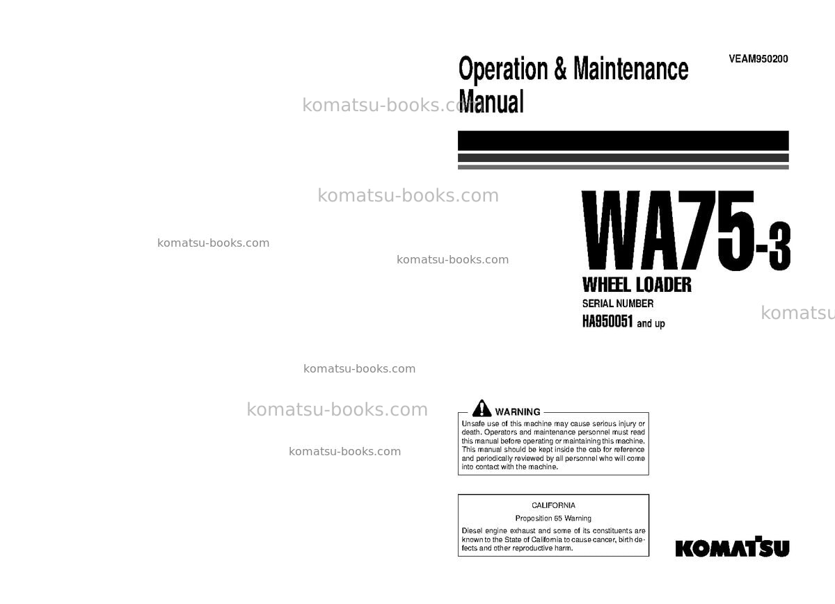 Komatsu wa75-3deu Operation manual cover Komatsu wa75-3deu Operation manual cover