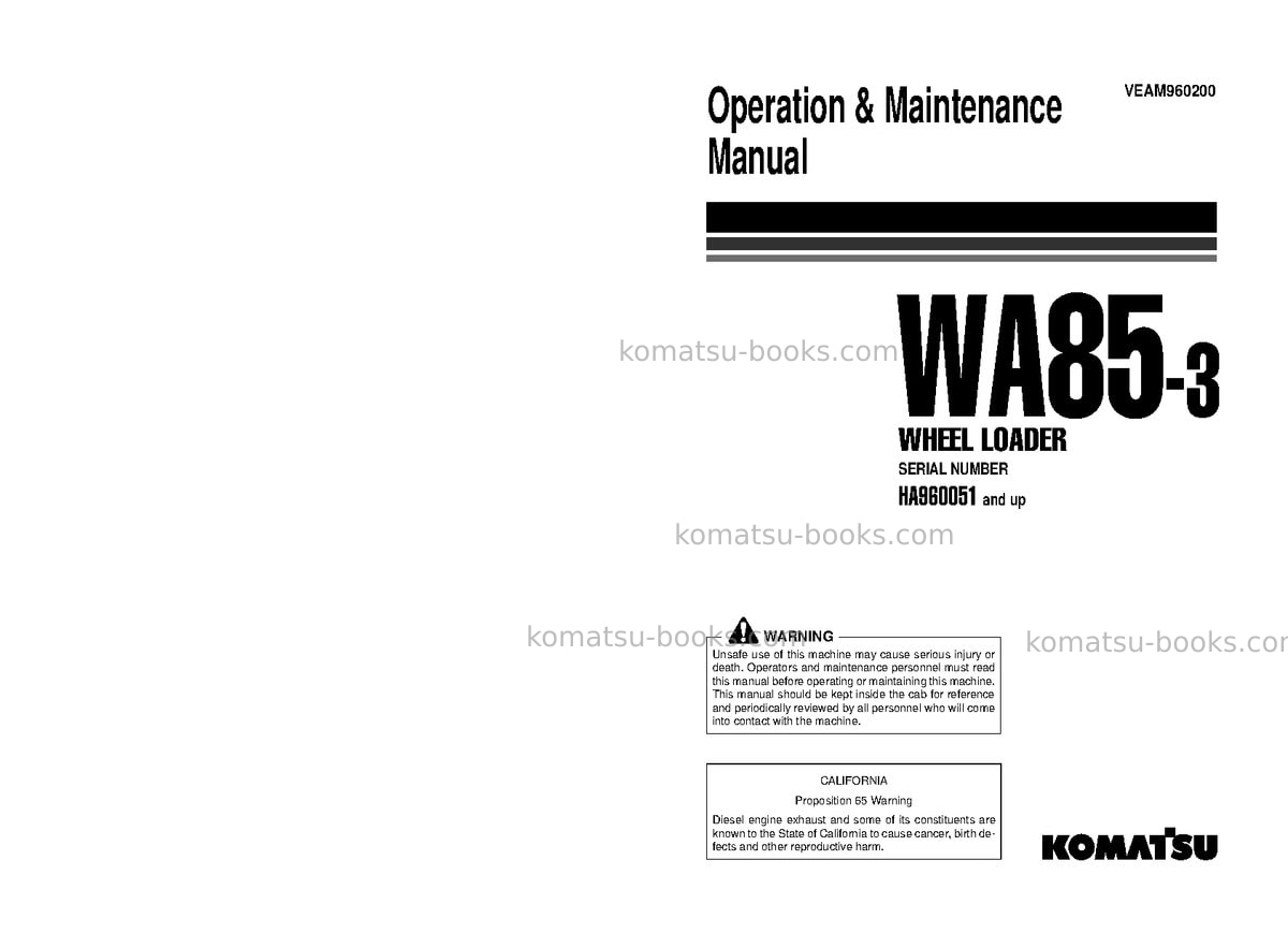 Komatsu wa85-3deu Operation manual cover Komatsu wa85-3deu Operation manual cover