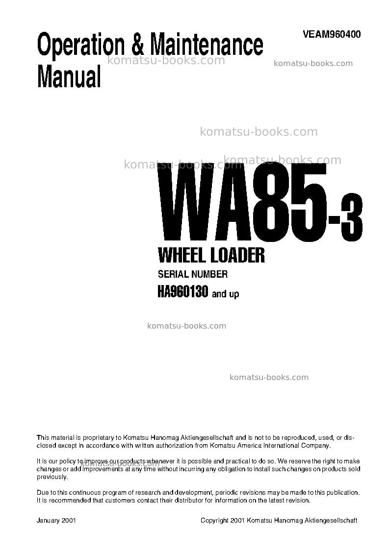 Komatsu wa85-3deu Operation manual cover Komatsu wa85-3deu Operation manual cover