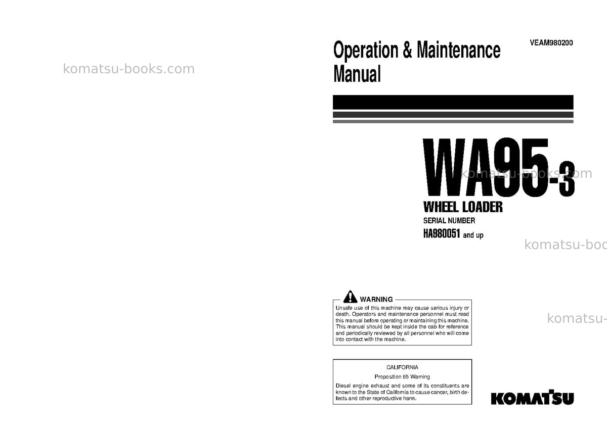 Komatsu wa95-3deu-30km options Operation manual cover Komatsu wa95-3deu-30km options Operation manual cover