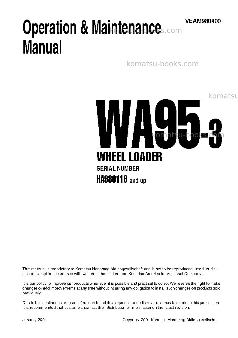 Komatsu wa95-3deu-30km options Operation manual cover Komatsu wa95-3deu-30km options Operation manual cover