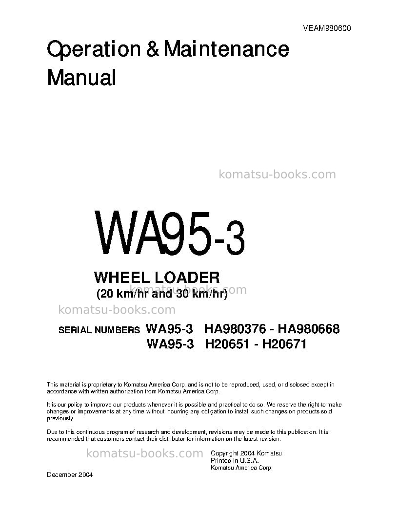 Komatsu wa95-3deu-30km options Operation manual cover Komatsu wa95-3deu-30km options Operation manual cover