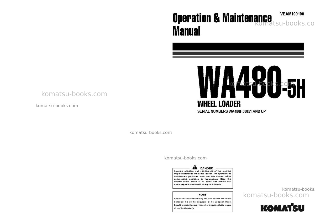 Komatsu wa480-5deu-h Operation manual cover Komatsu wa480-5deu-h Operation manual cover