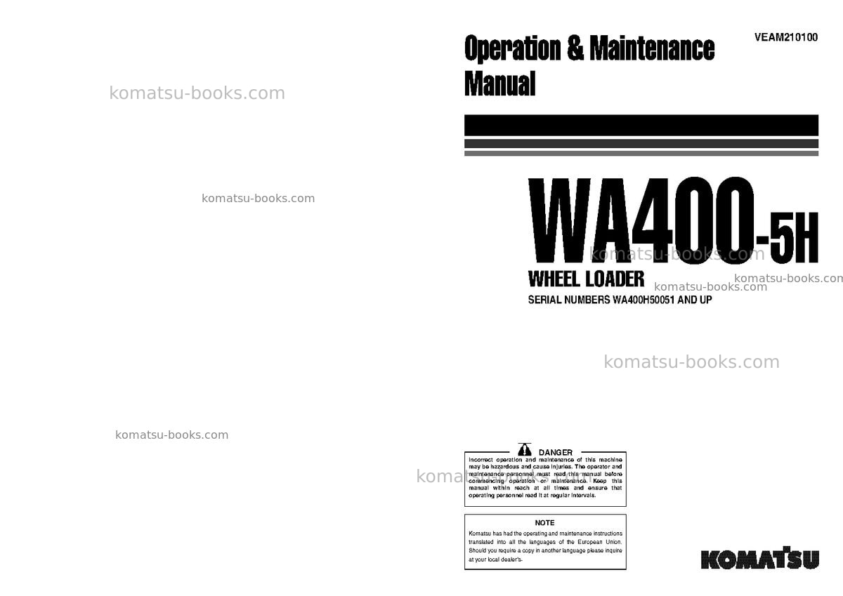 Komatsu wa400-5deu-h Operation manual cover