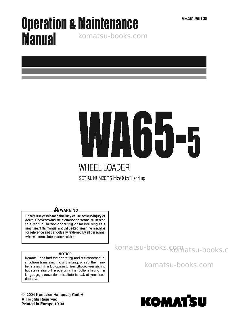 Komatsu wa65-5deu Operation manual cover Komatsu wa65-5deu Operation manual cover