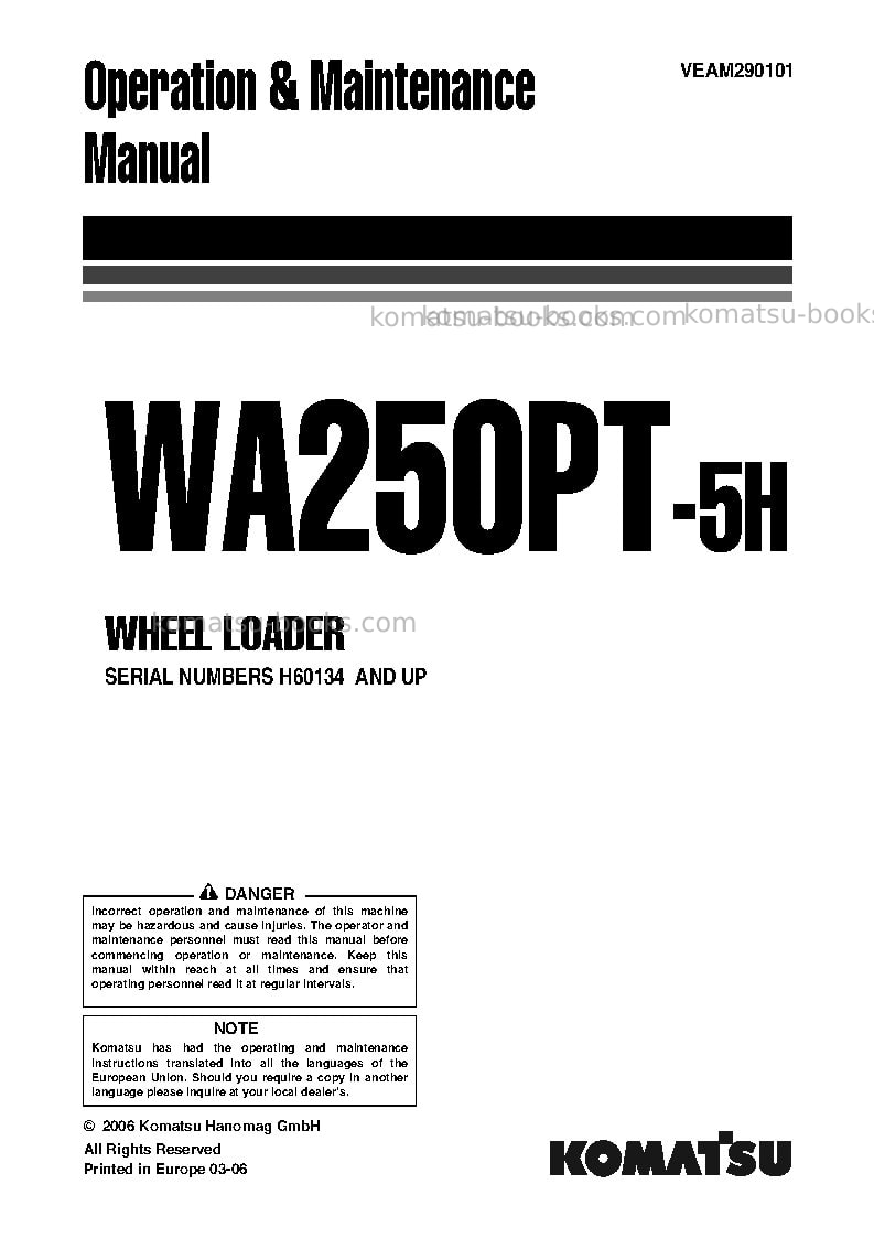 Komatsu wa250pt-5deu-h Operation manual cover Komatsu wa250pt-5deu-h Operation manual cover