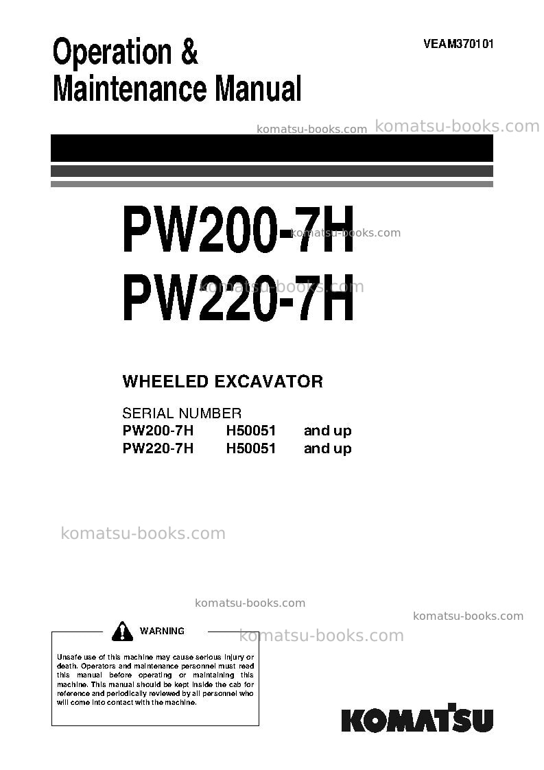 Komatsu pw200-7deu Operation manual cover Komatsu pw200-7deu Operation manual cover