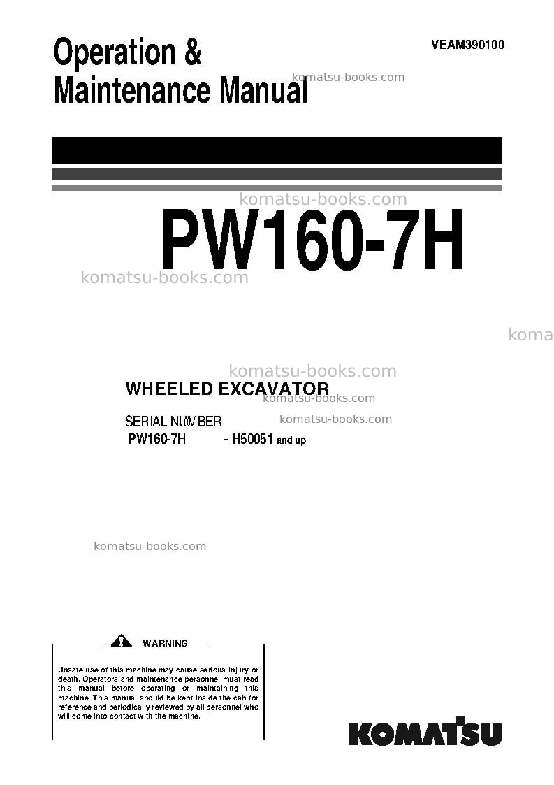 Komatsu pw160-7deu Operation manual cover Komatsu pw160-7deu Operation manual cover
