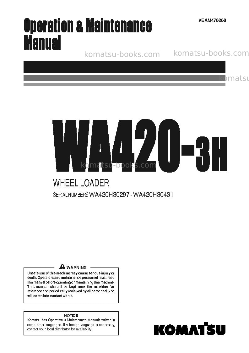 Komatsu wa420-3deu-h Operation manual cover Komatsu wa420-3deu-h Operation manual cover