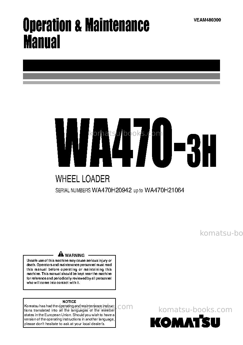 Komatsu wa470-3deu-h Operation manual cover Komatsu wa470-3deu-h Operation manual cover
