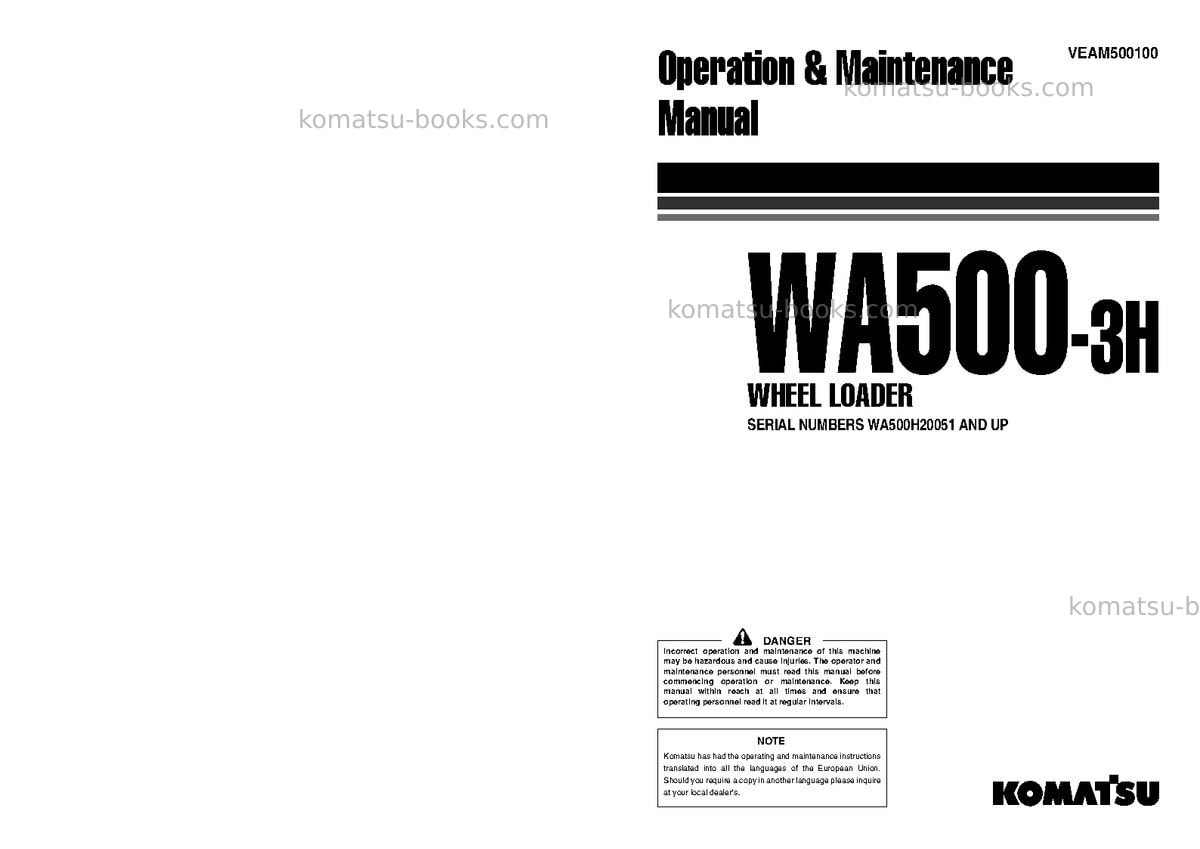 Komatsu wa500-3deu Operation manual cover