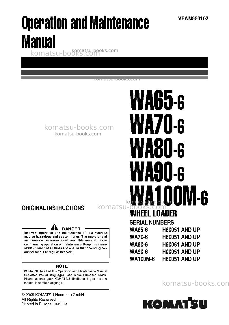 Komatsu wa100m-6deu Operation manual cover Komatsu wa100m-6deu Operation manual cover