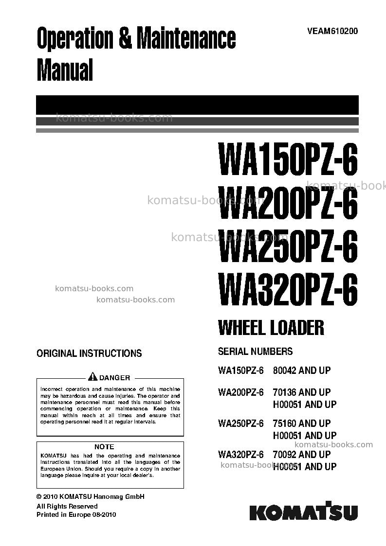 Komatsu wa320pz-6deu Operation manual cover Komatsu wa320pz-6deu Operation manual cover