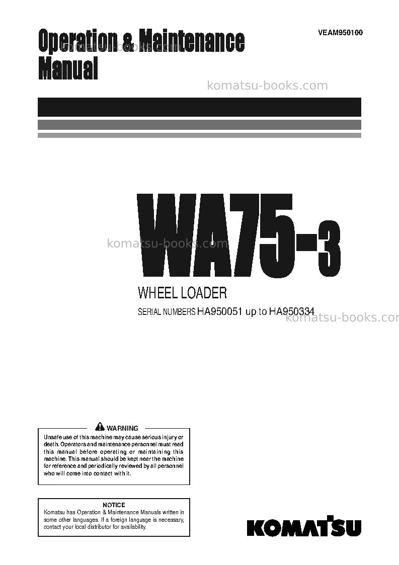 Komatsu wa75-3deu Operation manual cover Komatsu wa75-3deu Operation manual cover