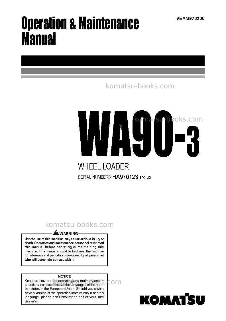Komatsu wa90-3deu-h Operation manual cover Komatsu wa90-3deu-h Operation manual cover