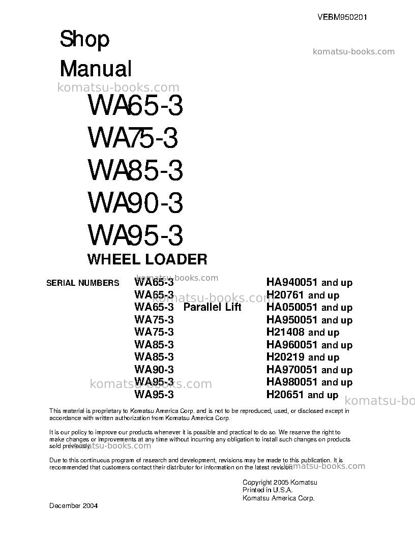 Komatsu wa65-3deu Repair & maintenance cover Komatsu wa65-3deu Repair & maintenance cover