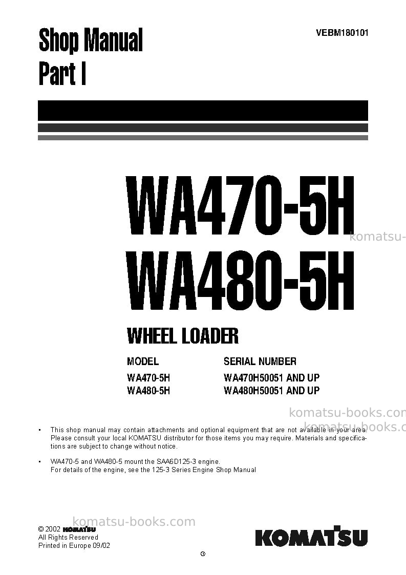 Komatsu wa470-5deu-h Repair & maintenance cover
