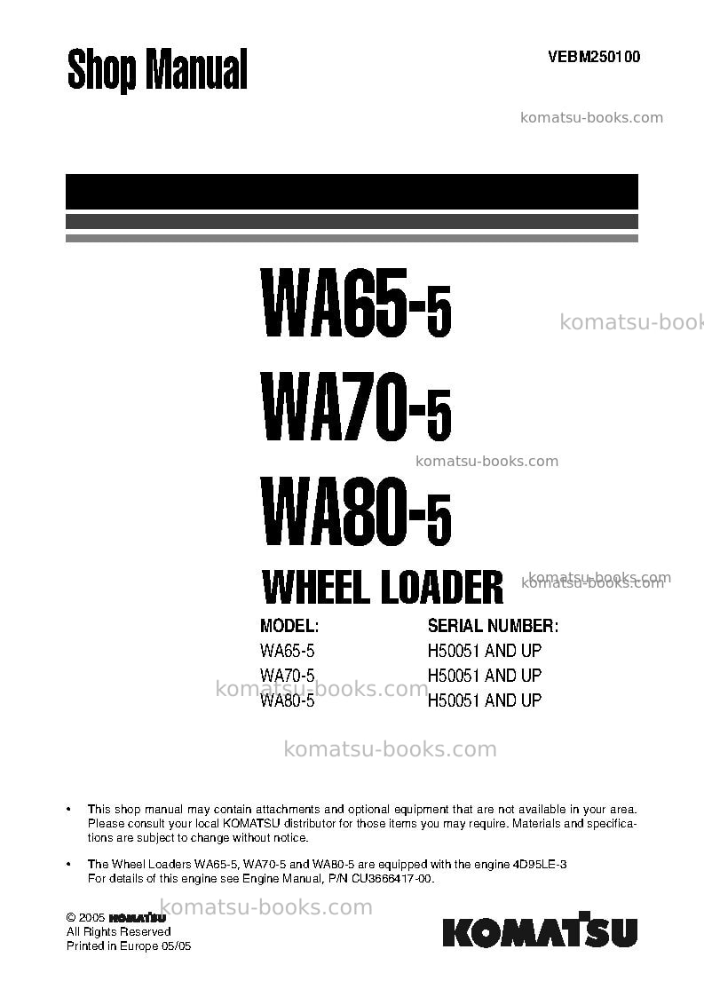 Komatsu wa65-5deu Repair & maintenance cover