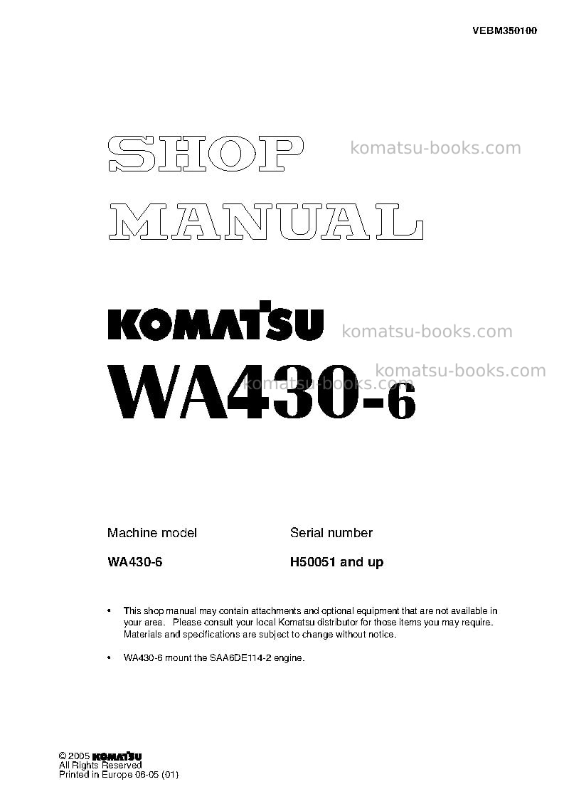 Komatsu wa430-6deu Repair & maintenance cover