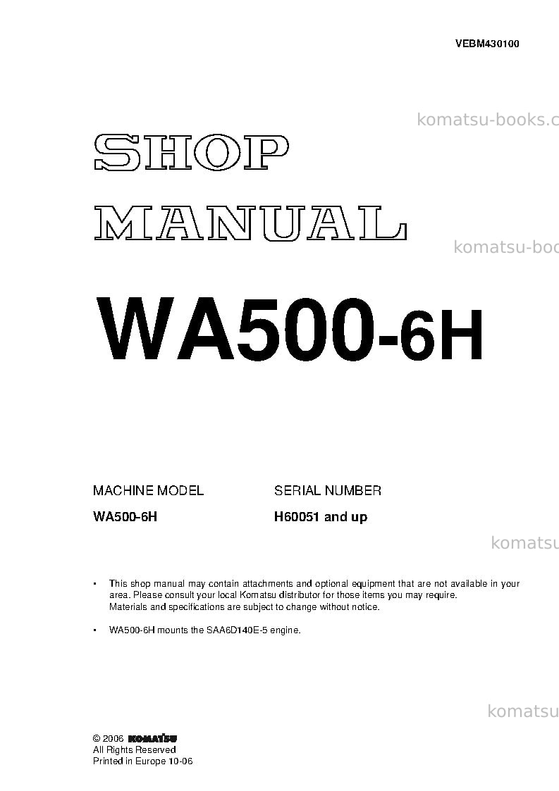 Komatsu wa500-6deu Repair & maintenance cover