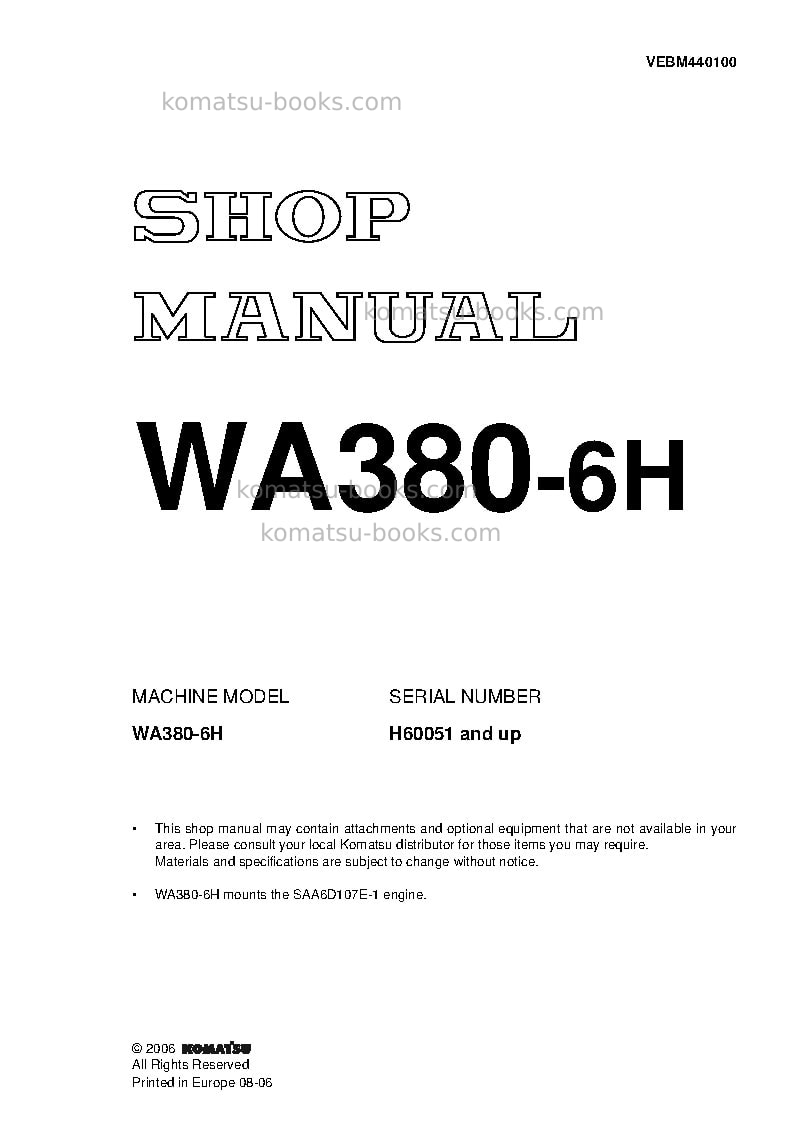 Komatsu wa380-6deu Repair & maintenance cover