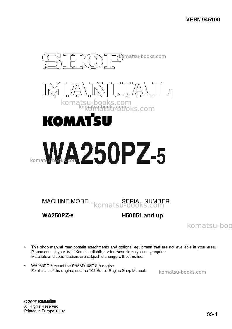Komatsu wa250pz-5deu Repair & maintenance cover Komatsu wa250pz-5deu Repair & maintenance cover