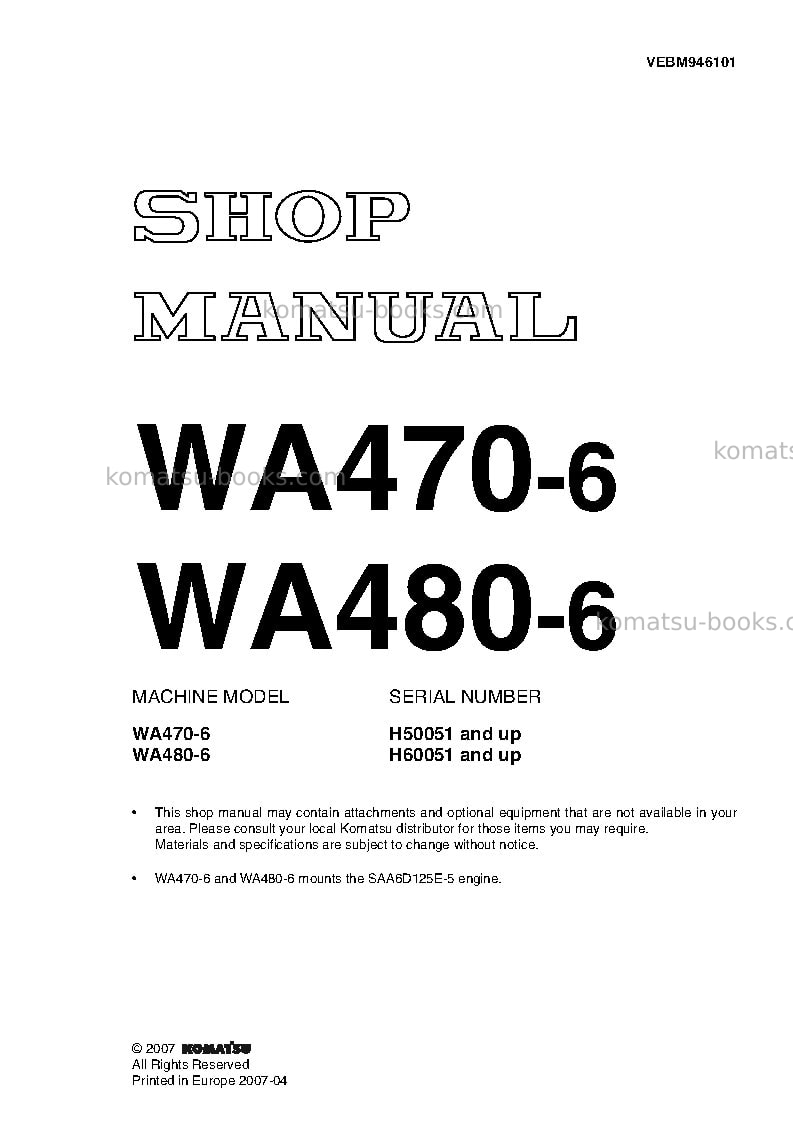 Komatsu wa480-6deu Repair & maintenance cover Komatsu wa480-6deu Repair & maintenance cover