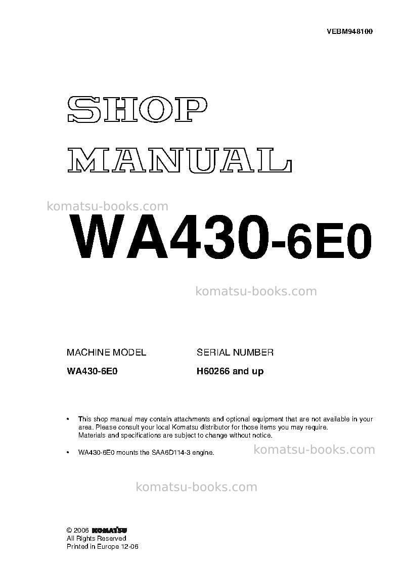 Komatsu wa430-6deu Repair & maintenance cover
