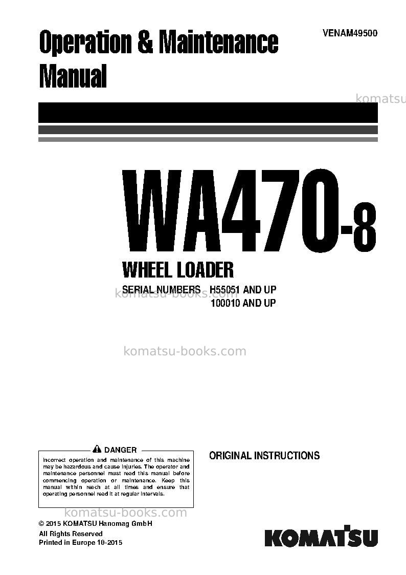 Komatsu wa470-8deu Operation manual cover Komatsu wa470-8deu Operation manual cover