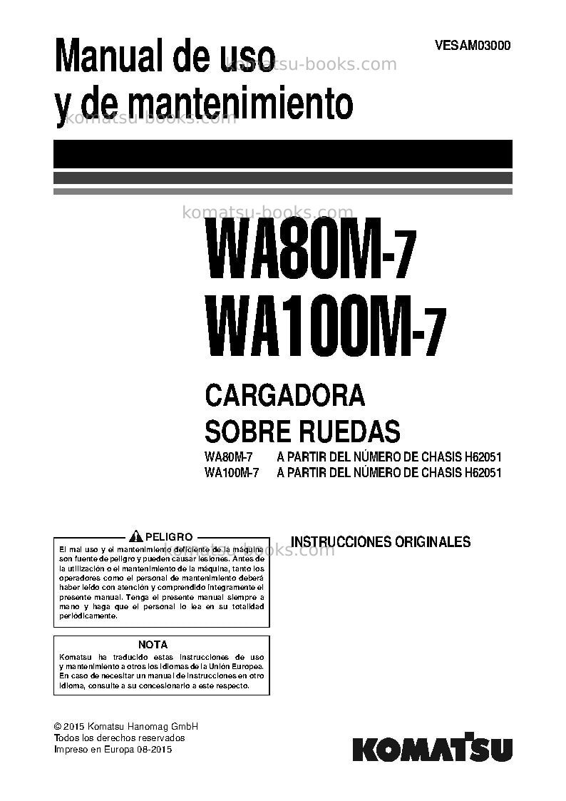 Komatsu wa100m-7deu Manual de operación cover Komatsu wa100m-7deu Manual de operación cover