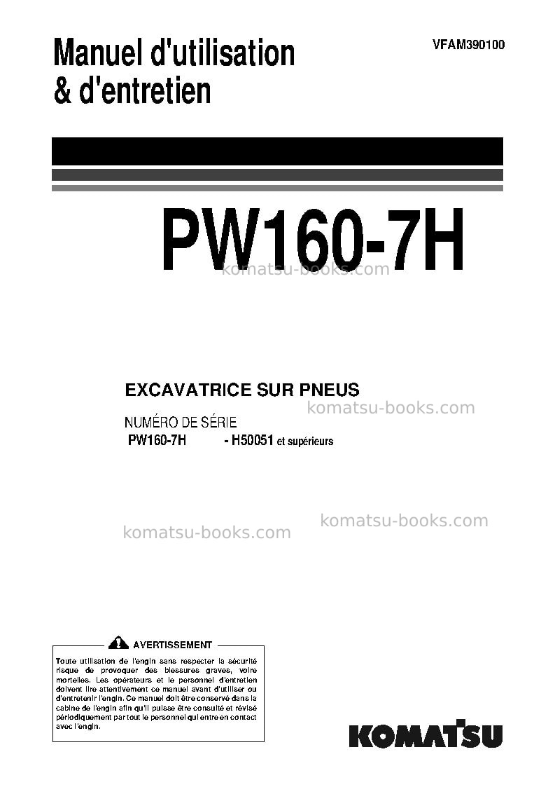 Komatsu pw160-7deu Manuel d'utilisation couverture Komatsu pw160-7deu Manuel d'utilisation couverture